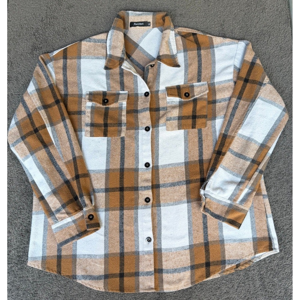 Automet Womens Brown White Plaid Button Down Shacket Jacket XL EZau009-93